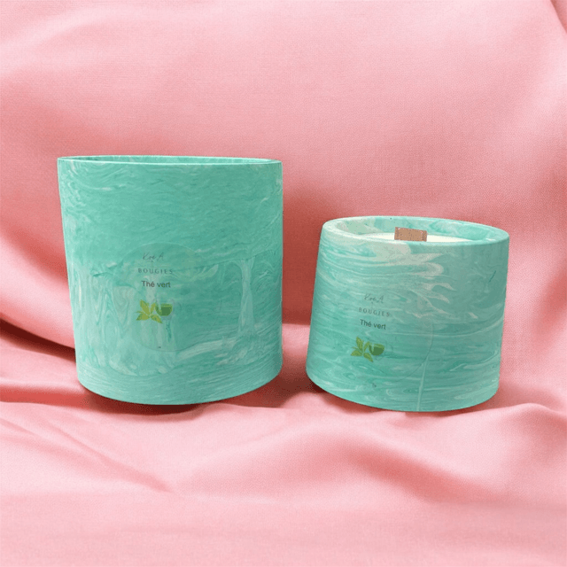  Bougie artisanale parfumée " Thé vert " / contenant en jesmonite