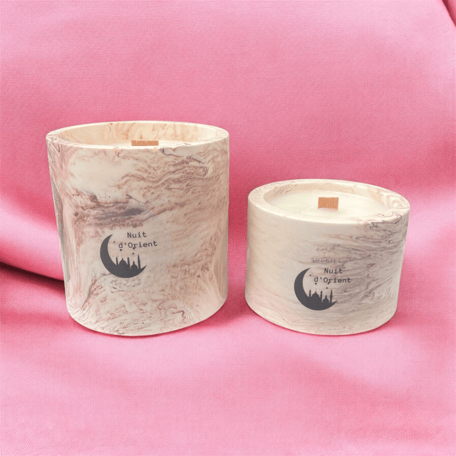  Bougie artisanale parfumée &quot; Nuit d&#039;Orient &quot; / contenant en jesmonite